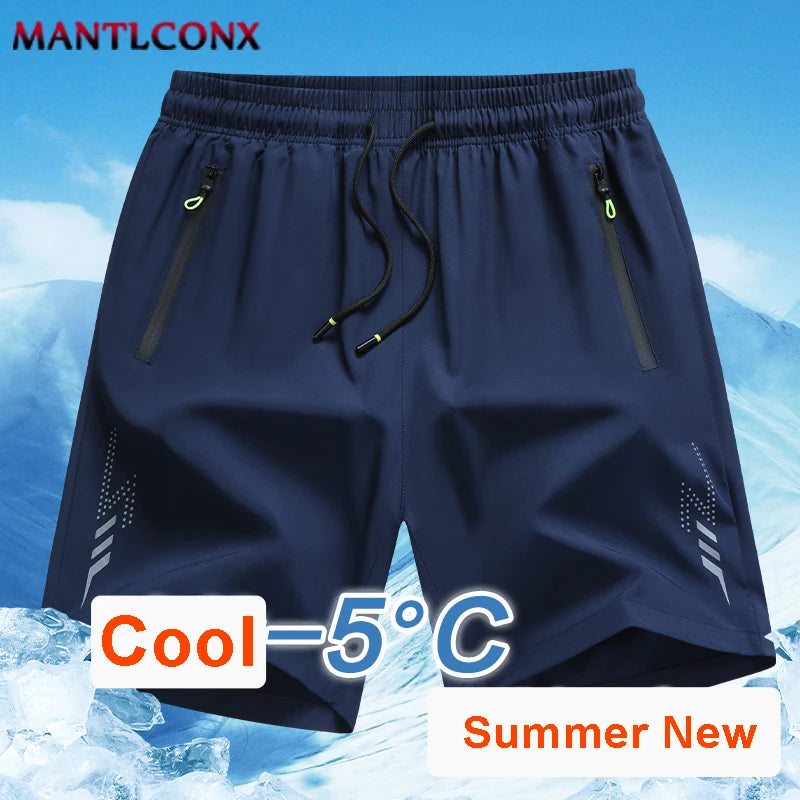 Marineblaue Herren-Quick-Dry-Sportshorts vor schneebekleidung mit Temperaturanzeige.