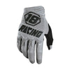 Gray full finger cycling gloves with black accents featuring the number 18 racing design
