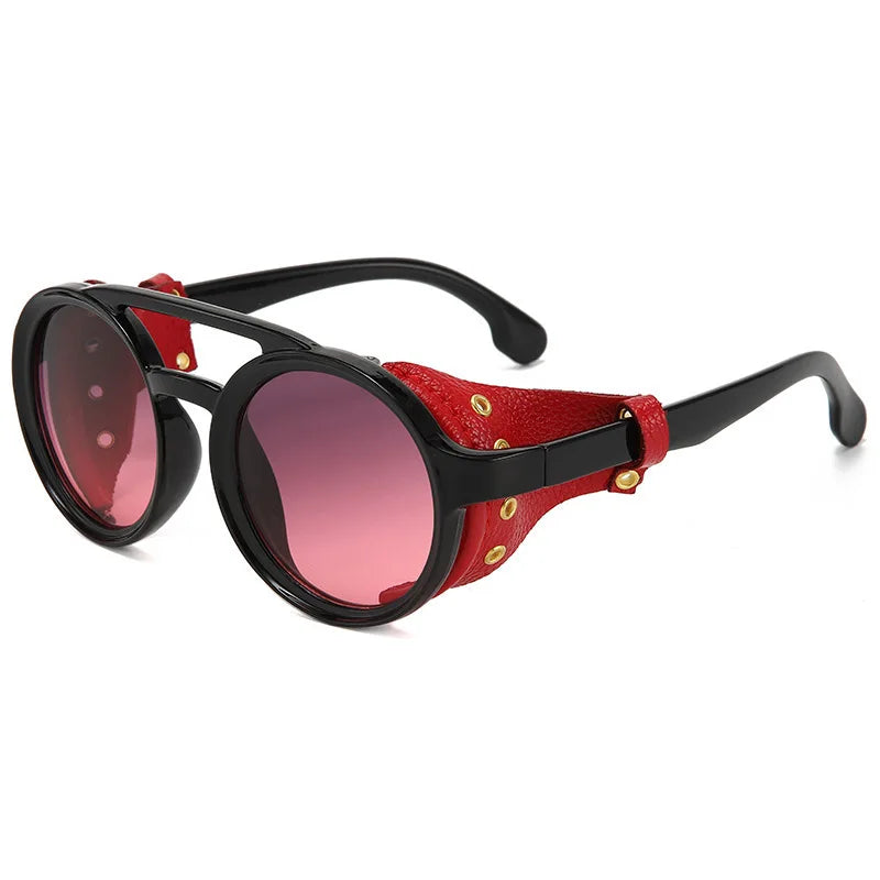 Red and black retro steampunk goggles sunglasses with gold accents