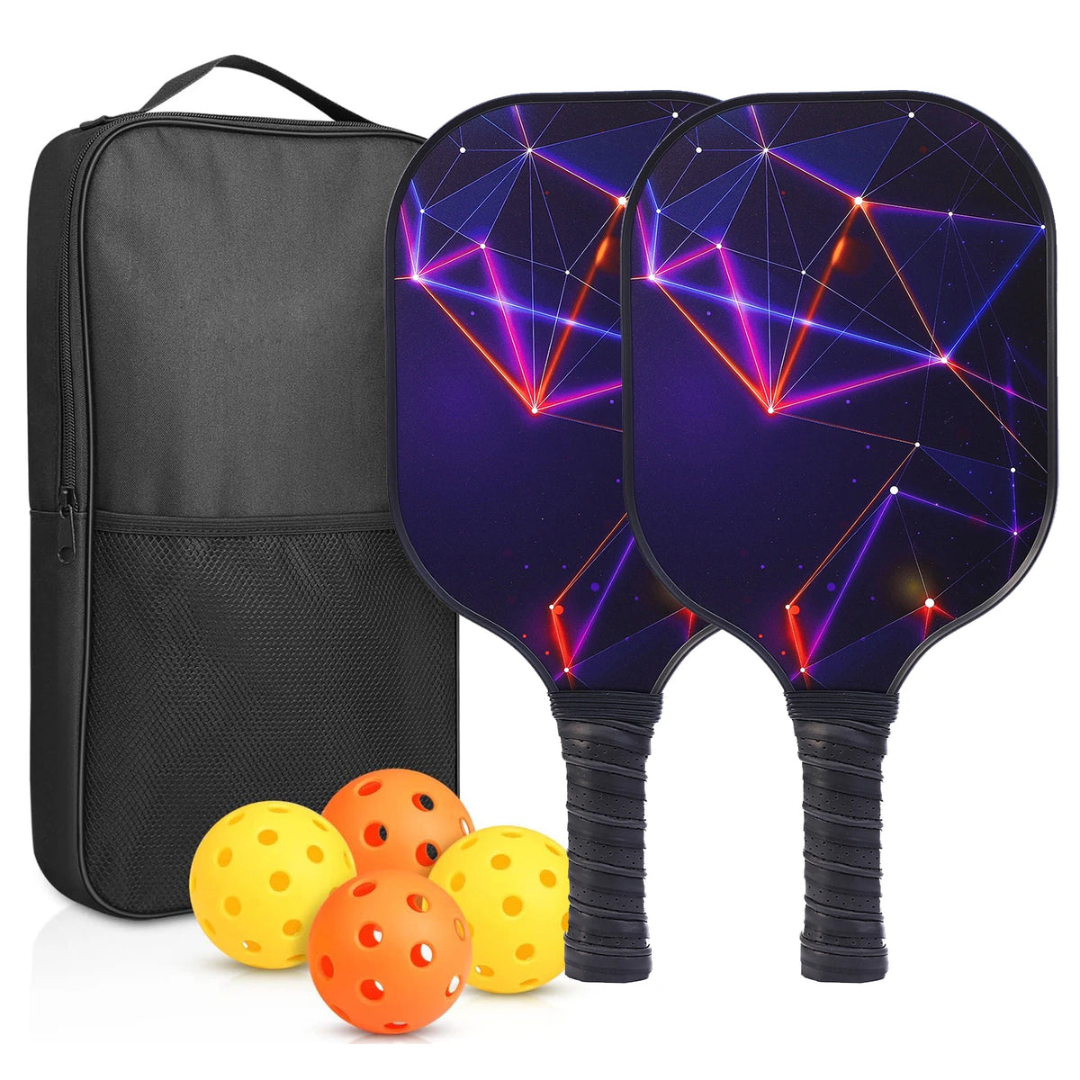 2-Piece Fiberglass Pickleball Paddle Set with 4 Balls for Beginners