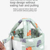 A soft adjustable safety helmet for toddlers featuring a Velcro hook and loop design with a patterned fabric.