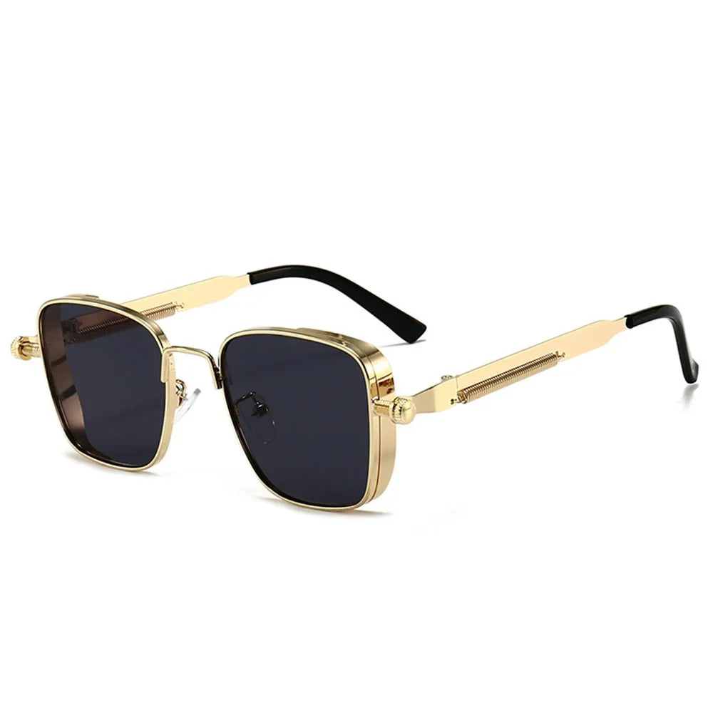 Vintage Steampunk Square Sunglasses with Metal Frame