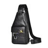 Black leather men's crossbody bag with a zipper and leather strap