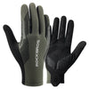 A pair of olive green and black cycling performance gloves for mountain biking and road riding