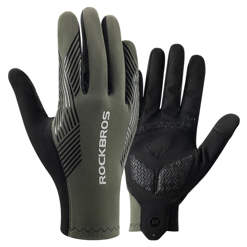 A pair of olive green and black cycling performance gloves for mountain biking and road riding