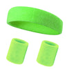 A multi-pack of bright lime green sports headbands for fitness and activity.