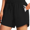 Black women's quick-dry sports running shorts shown on a model.