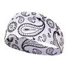White patterned elastic sports headband with paisley and floral designs