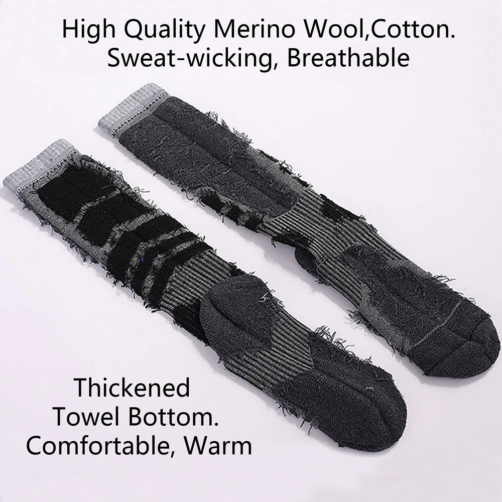 Par de calcetines térmicos de lana merino negra con suela de toalla engrosada