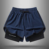 Navy blue men's quick-dry athletic shorts with black trim and drawstring
