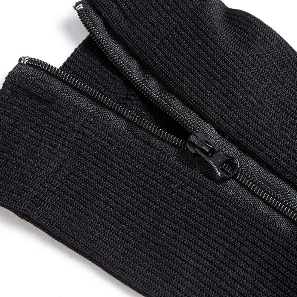 Black high elasticity compression socks with a zipper detail