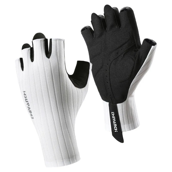 A pair of black and white half finger cycling gloves for summer riding