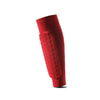 A red durable sports shin guard for football or basketball, shown in a vertical view.