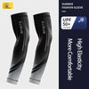 A pair of black sports fashion sleeves with a summer design and UPF 50+ protection.