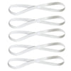 A set of five white multi-functional elastic sports headbands shown individually.