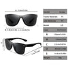 A set of black frameless sport sunglasses with various measurements and materials listed.