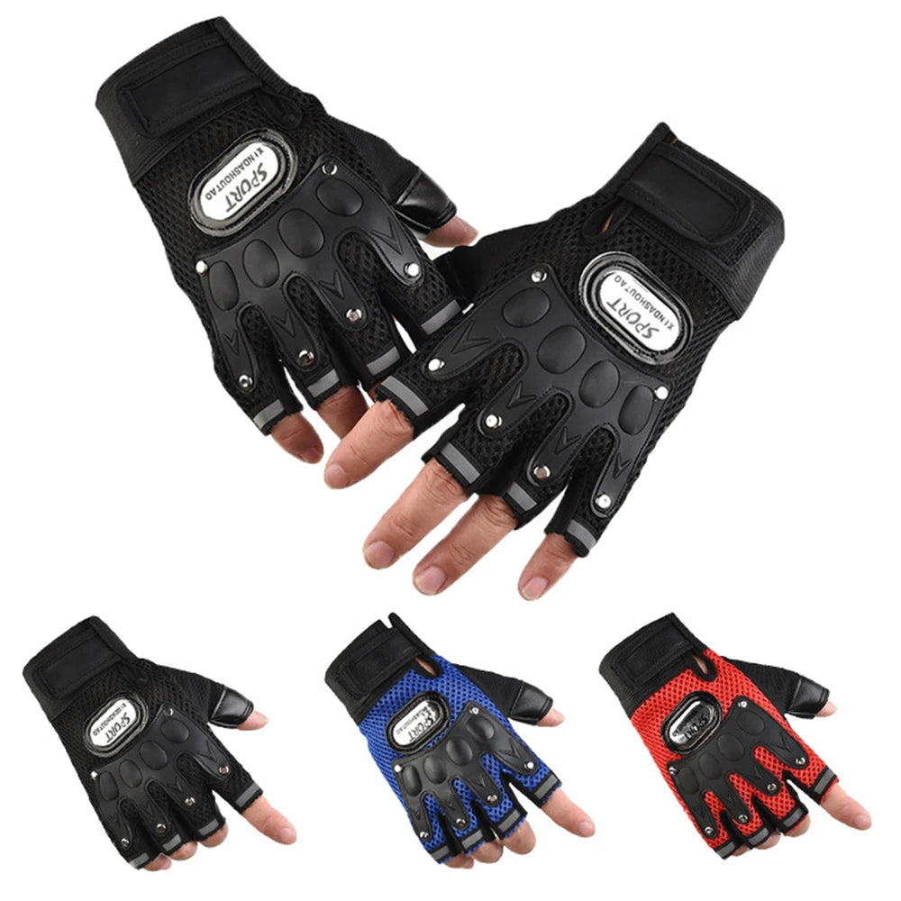 Set schwarze und blaue taktische Fahrradhandschuhe mit halber Finger für Herren
