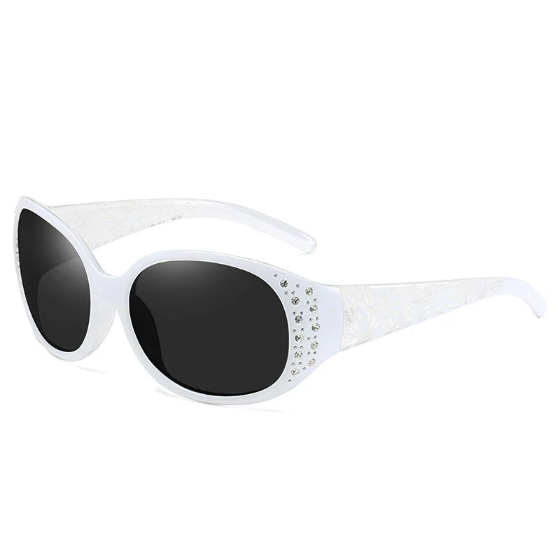White diamond-inlaid polarized sunglasses for women with UV400 protection