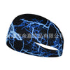 Black elastic sports headband with blue lightning bolt pattern