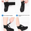 Instructions showing the steps to wear an adjustable ankle brace for foot pain relief