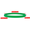 A green silicone wristband with a diameter of 6.4cm, thickness of 2mm, and width of 6mm.