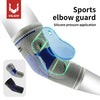 A silicone pressure application elbow guard sleeve for sports protection, shown on a white sports item.