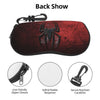 A black neoprene back show pouch featuring a silver spider web design and a keychain carabiner.