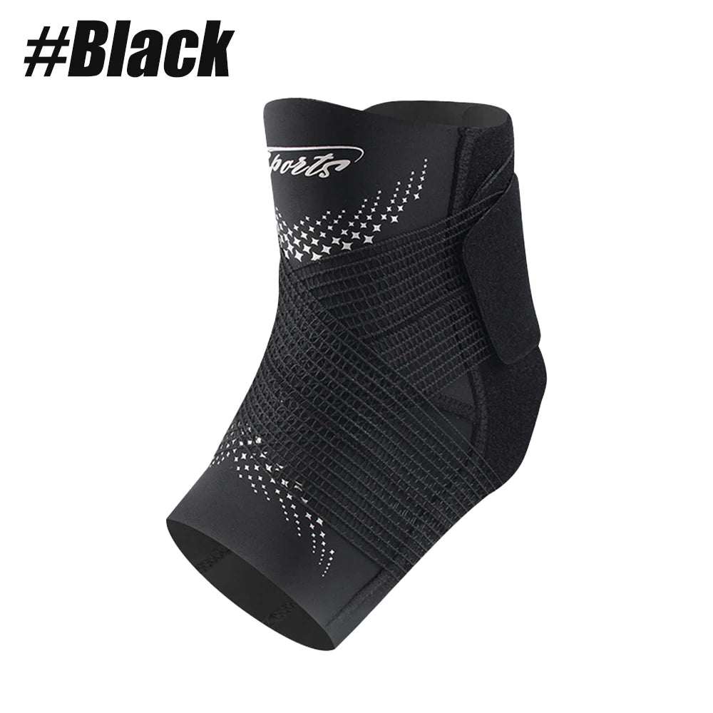 Black compression brace or ankle support featuring a textured pattern and star design.