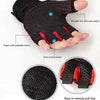 Black half finger wrist guards with anti-skid pads and easy removal design shown on a hand.