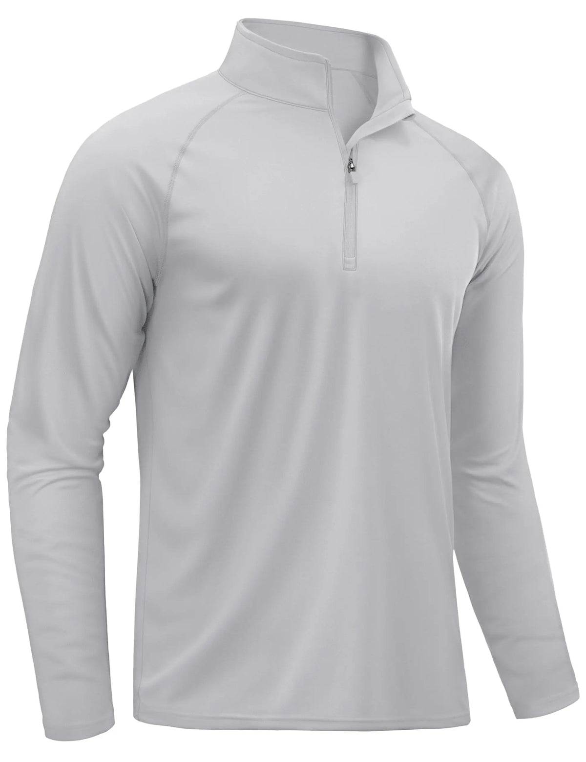 A light gray men's long sleeve shirt with a quarter-zip collar and athletic fit.