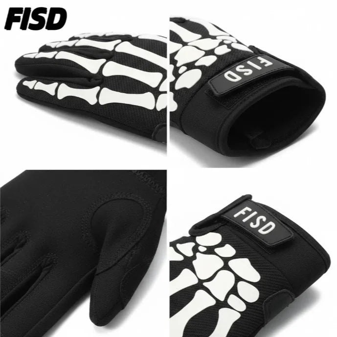 A pair of black and white tactical grips or gloves shown from multiple angles.