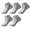 A pack of five gray men's breathable mesh performance socks laid out flat.