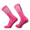 Pink honeycomb grip football socks shown from the side