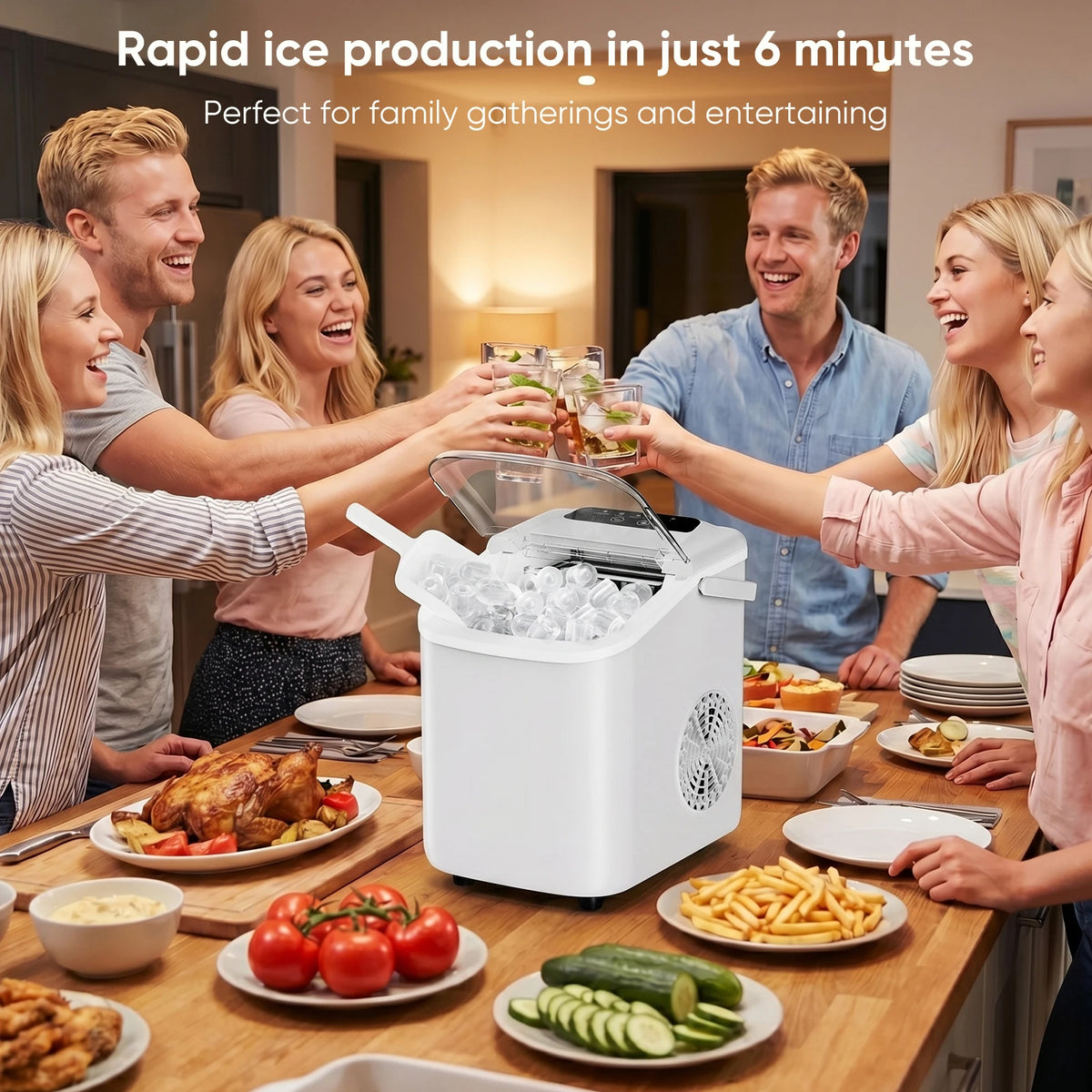 Compact Countertop Ice Maker with Basket and Handle