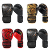 Ein Set schwarzer und goldener Boxhandschuhe in verschiedenen Winkeln und Farben.