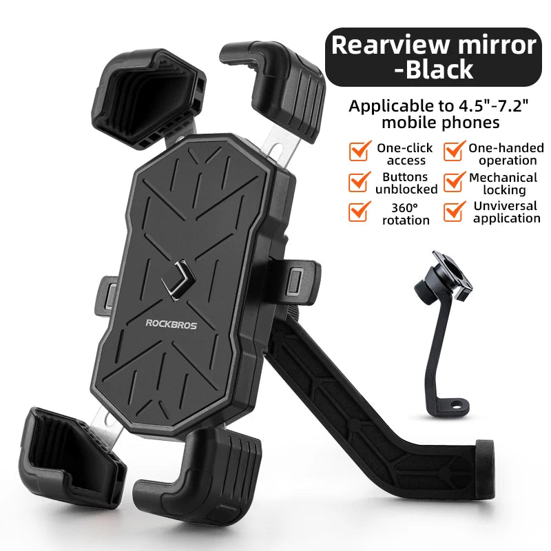 Support pour rétroviseur noir de voiture pour téléphones mobiles, avec accès en un clic et rotation à 360 degrés.