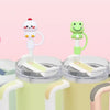 A set of reusable silicone straw covers featuring cute animal designs like a pink rabbit, white bear, green lizard, and brown
