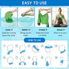 Instructions show how to soak, wring, shake, and wear cooling microfiber towels on the neck.