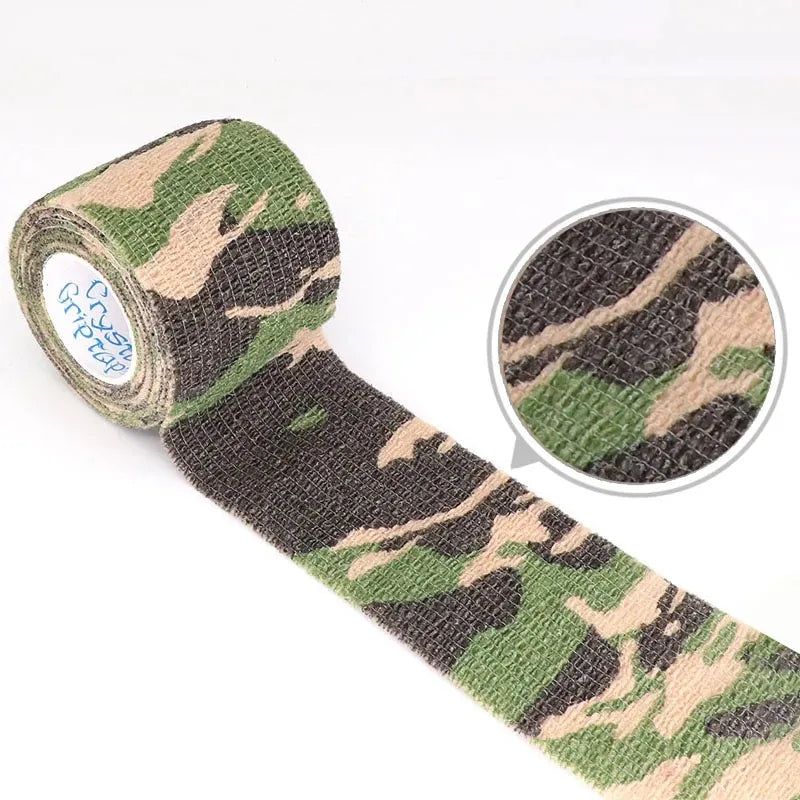 A roll of sport camouflage elastic bandage wraps showing a green and brown camouflage pattern.