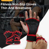 A hand wearing a black and red fitness non-slip half-finger wrist glove for strength training.