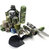 A collection of sport camouflage elastic bandage wraps and a knife are displayed on a white background.