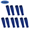 Five pairs of blue football shin guards for leg protection