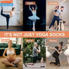 A collage showing various silicone anti-slip pilates and yoga socks being used for different fitness activities.