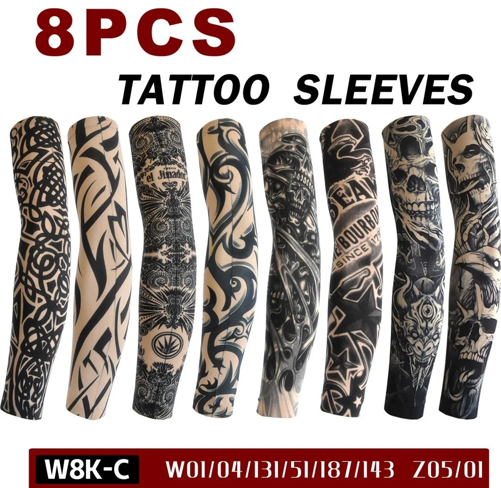Eight pack of black and white tattoo sleeves for full arm tattooing