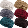 Colección de cuatro bandas para la cabeza de invierno tejidas en crema, beige, gris y rojo intenso.