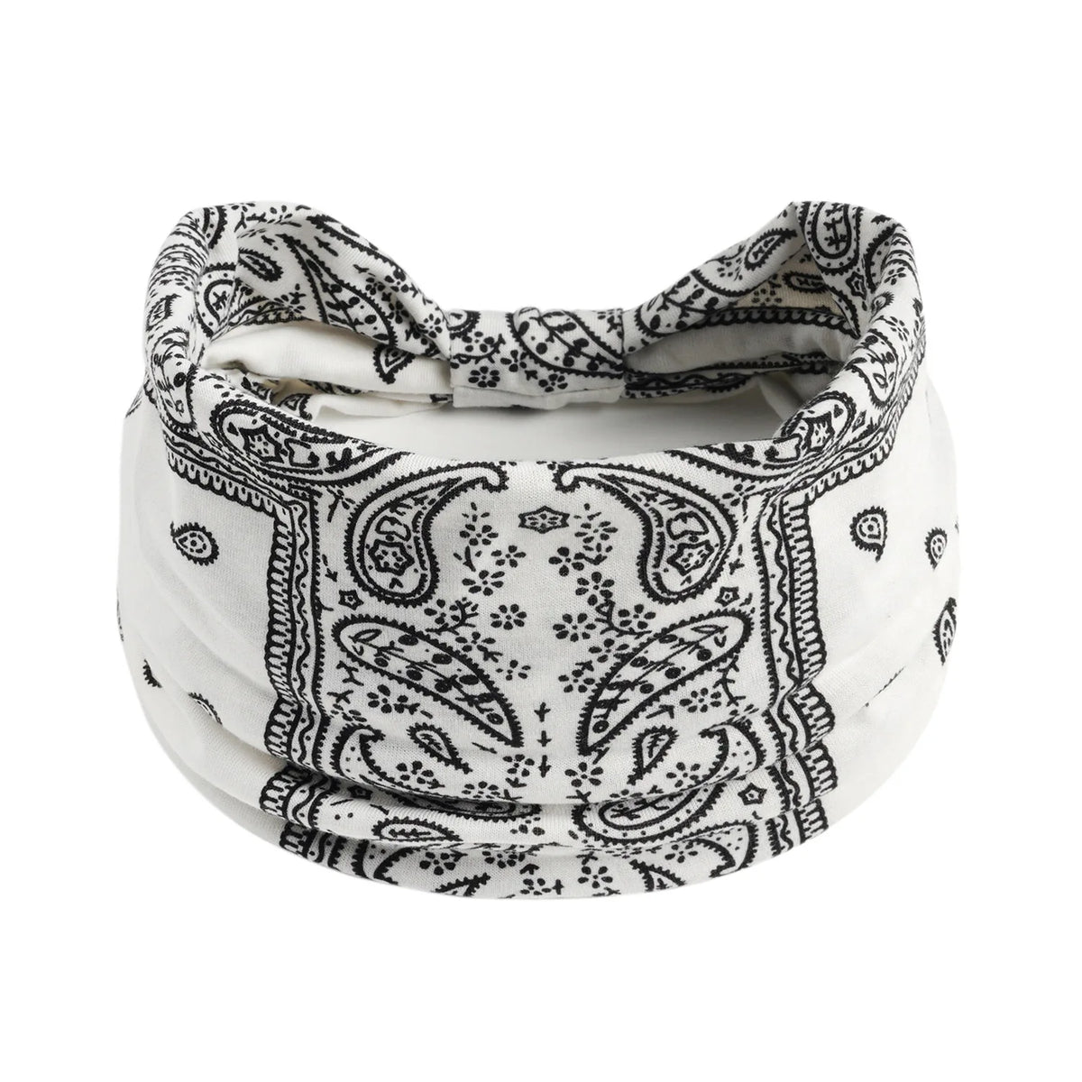 White and black bohemian cotton stretch headbands rolled up