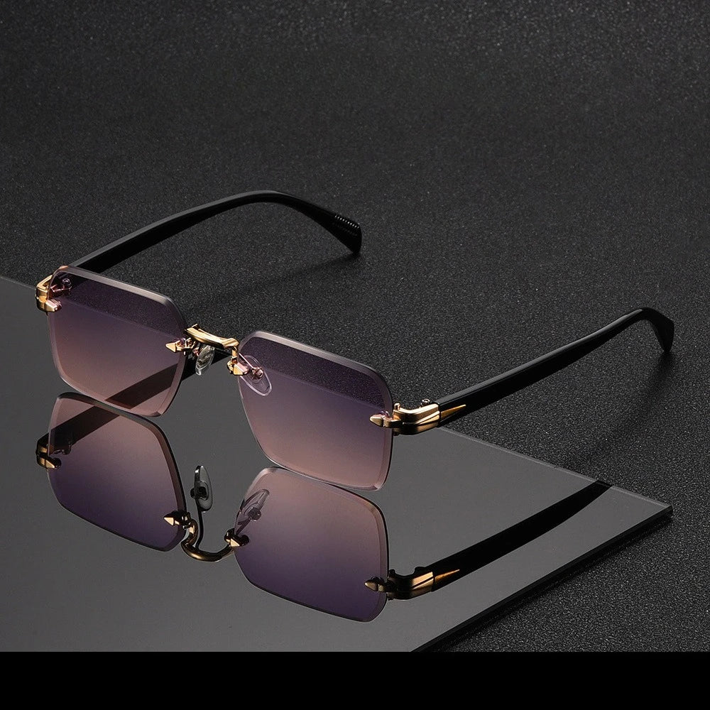 Vintage Rectangle Rimless Sunglasses with UV400 Protection