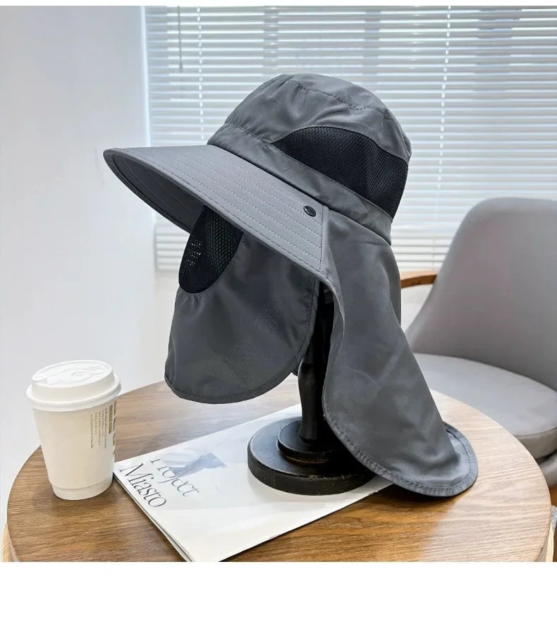 Wide Brim Bucket Hat with Neck Protection