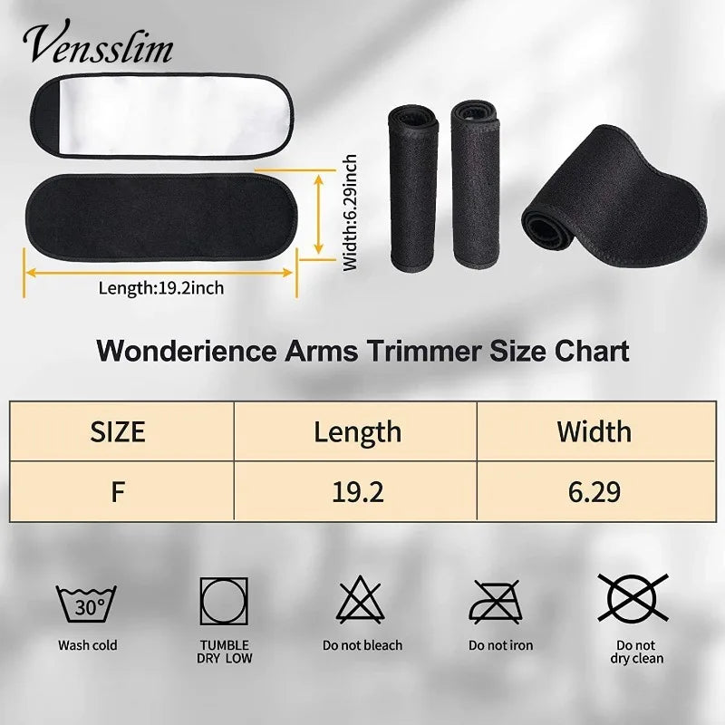Tableau des tailles de Wonderiance Arms Trimmer, montrant les dimensions pour un renforçeur de taille féminin.
