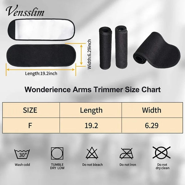 Größenübersicht für Wonderiance Arm-Trimmer, zeigt Abmessungen für einen weiblichen Body-Shaper-Taillentrainer.